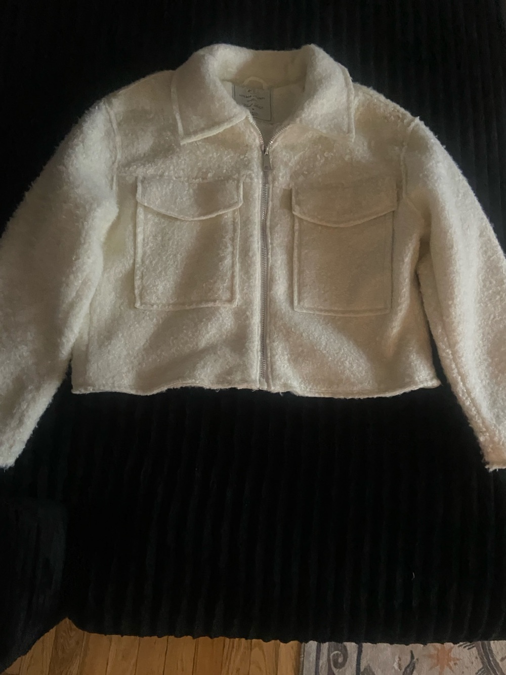 Cream Sherpa Zip Jacket with Front Flap Pockets